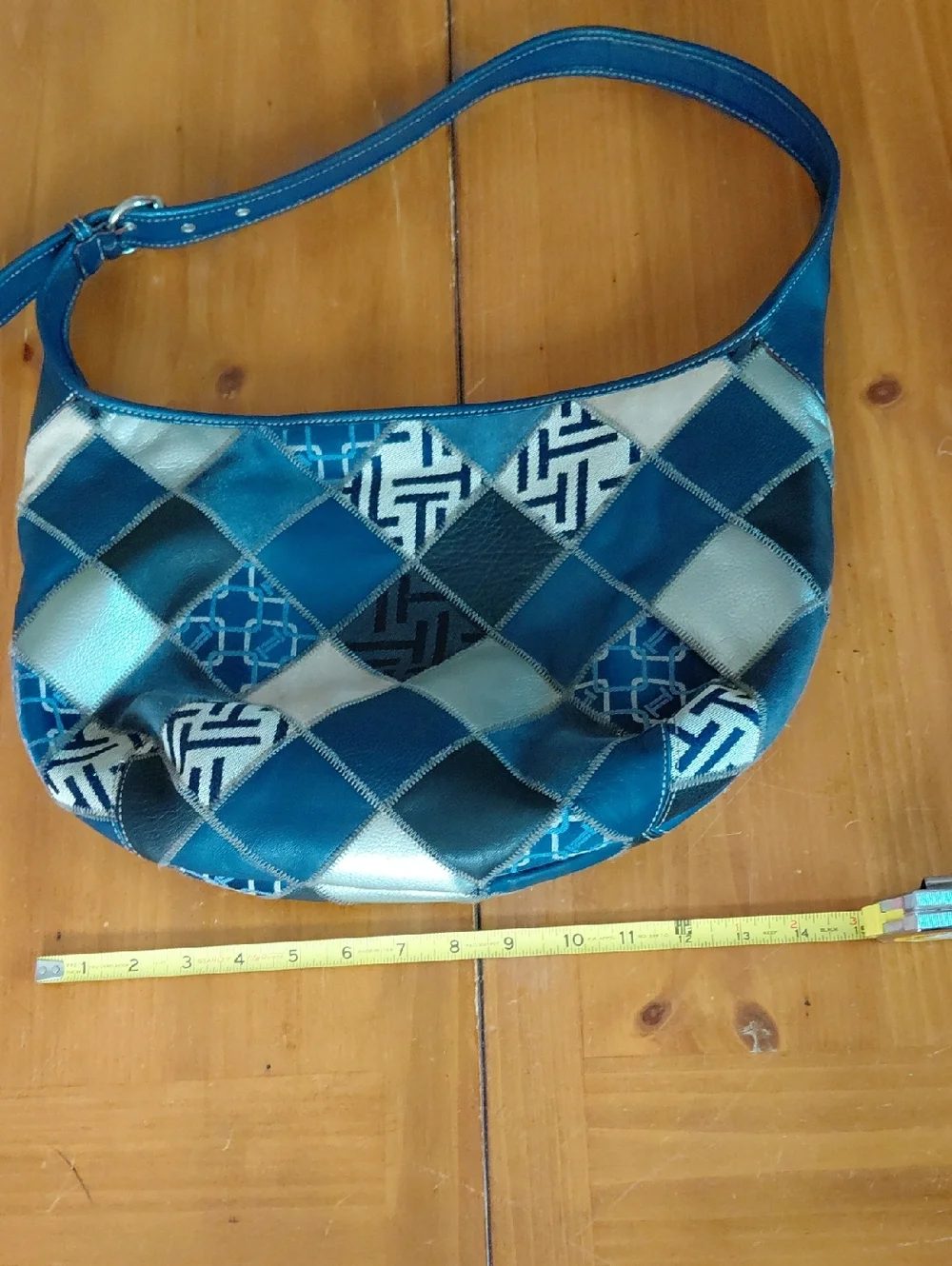 Tignanello Blue Patchwork Leather Hobo Shoulder Bag